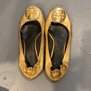 Gold Tory Burch Minnie flats